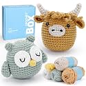 CrochetBox Highland Cow and Owl Crochet Kit for Beginners, 2 PCS Set