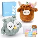CrochetBox Brown Highland Cow and Owl Crochet Kit for Beginners, 2 PCS Set