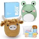 CrochetBox Highland Cow and Frog Crochet Kit for Beginners, 2 PCS Set