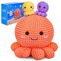 Crochetta Crochet Kit for Beginners, Amigurumi Crocheting Animals Kits w Step-by-Step Video Tutorials, Knitting Starter Pack for Adults and Kids, Jumbo 3 Nestable Octopus Familly (40%+ Yarn Content)