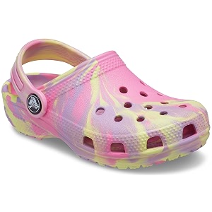 crocs kids classic marbled tie dye clog  slip on shoes for boys and girls pink lemonademulti