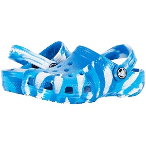 crocs kids classic marbled tie dye clog  slip on shoes for boys and girls bright cobaltwhite