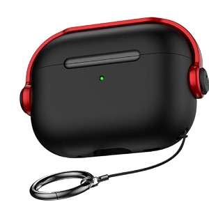 croiky tpu anti-lost lid design full protection case cover compatible with airpods pro 2 generation case cover with carabiner - blackred