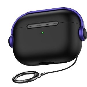 croiky tpu anti-lost lid design full protection case cover compatible with airpods pro 2 generation case cover with carabiner - blackblue