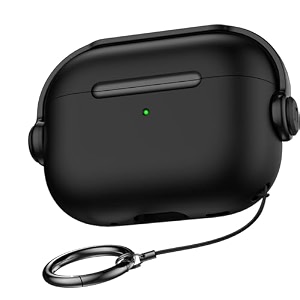 croiky tpu anti-lost lid design full protection case cover compatible with airpods pro 2 generation case cover with carabiner - blackblack