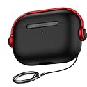 Croiky TPU Anti-Lost Lid Design, Full Protection Case Cover Compatible with Airpods pro 2 Generation Case Cover with Carabiner - Black|Red
