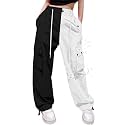 Cromoncent Cargo Pants Girls &amp; Women Parachute Pants Y2K Baggy Rave Clothes Waterproof with Pockets, 6 Years - 3XL