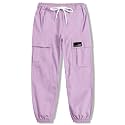 Cromoncent Girls&amp;Womens Cargo Pants Elastic Waist Lightweight Outdoor Jogger Pants, 6 Years - XX-Large