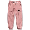 Cromoncent Girls&amp;Womens Cargo Pants Elastic Waist Lightweight Outdoor Jogger Pants, 6 Years - XX-Large