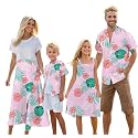 Cromoncent Matching Hawaiian Outfits for Family, Dad and Son Matching Luau Beach Tropical Shirts Mommy Daughter Tropical Sets