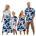 Cromoncent Matching Hawaiian Outfits for Family, Dad and Son Matching Luau Beach Tropical Shirts Mommy Daughter Tropical Sets