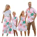 Cromoncent Matching Hawaiian Outfits for Family, Dad and Son Matching Luau Beach Tropical Shirts Mommy Daughter Tropical Sets