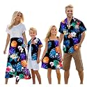 Cromoncent Matching Hawaiian Outfits for Family, Dad and Son Matching Luau Beach Tropical Shirts Mommy Daughter Tropical Sets