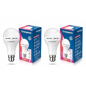 crompton 12w emergency led bulb cool day light  pack of 2  backup lamp inverter bulb for home  rechargeable 4 hour battery back up  b22 base durable design with surge protection