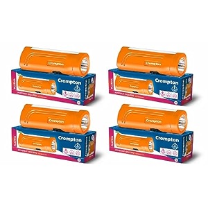 crompton power ray dual pro rechargeable led torch light with emergency light mode and usb-c charging orange pack of 4