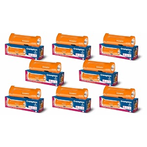 crompton power ray dual pro rechargeable led torch light with emergency light mode and usb-c charging orange pack of 8