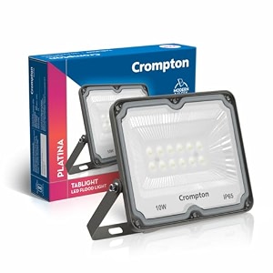crompton tablight outdoor waterproof led flood light 10w cool day light  pack of 1  ip65 rated wide-beam bis approved  ideal for garage garden parking amp commercial use