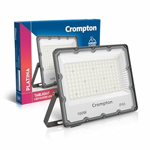 crompton tablight outdoor waterproof led flood light 100w cool day light  pack of 1  ip65 rated wide-beam bis approved  ideal for garage garden parking amp commercial use