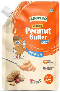 cropino classic peanut butter crunchy  made with roasted peanuts  gluten free  high protein  cholesterol free  non gmo  ready to eat 200 g