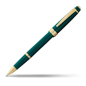 cross bailey light polished green resin rollerball pen  refillable medium point black ink presented in everyday gift box