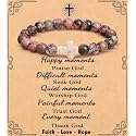 Cross Bracelet for Women Christian Gifts for Daughter Mom Grandma Niece Godmother Religious Baptism Jewelry Birthday Retirement Gifts Beaded Bracelet