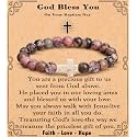 Cross Bracelet for Women Christian Gifts for Daughter Mom Grandma Niece Godmother Religious Baptism Jewelry Birthday Retirement Gifts Beaded Bracelet