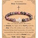 Cross Bracelet for Women Christian Gifts for Daughter Mom Grandma Niece Godmother Religious Baptism Jewelry Birthday Retirement Gifts Beaded Bracelet