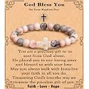 Cross Bracelet for Women Christian Gifts for Daughter Mom Grandma Niece Godmother Religious Baptism Jewelry Birthday Retirement Gifts Beaded Bracelet