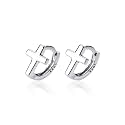 Cross Criss Sterling Silver Tiny Sleeper Hoop Earrings for Women Girls Minimalist Faith Hope Small Cartilage Tragus Huggie Hoops Cuffs Studs Fashion Jewelry Unisex Hypoallergenic