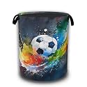 Abstract Soccer Laundry Basket,Waterproof Foldable Watercolor Ball Laundry Hamper,Dirty Clothes Basket, Linen Bin Storage Organizer Collection 16" x 20.8"