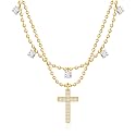 Rotnso Cross Necklace for Women 14K Gold Plated Dainty Small Pendant Choker