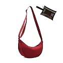 Crossbody Bag Hobo Crescent Bag with Mesh Storage, Candy Bag for Halloween, Women Men Shoulder Purse Dumpling Adjustable Strap (Wine red)