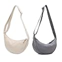 Crossbody Bag Hobo Crescent Bag with Mesh Storage, Women Men Shoulder Purse Dumpling Bag Adjustable Strap (Gray+Beige)
