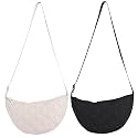 Crossbody Bag Hobo Crescent Bag with Mesh Storage, Women Men Shoulder Purse Dumpling Bag Adjustable Strap (Y-small quilted-beige+black)