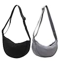 Crossbody Bag Hobo Crescent Bag with Mesh Storage, Women Men Shoulder Purse Dumpling Bag Adjustable Strap (Gray+Black)