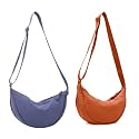 Crossbody Bag Hobo Crescent Bag with Mesh Storage, Women Men Shoulder Purse Dumpling Bag Adjustable Strap (Orange+Blue)
