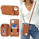 Crossbody Wallet Case for iPhone 11-Brown