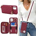 Crossbody Wallet Case for iPhone 11-Dark red