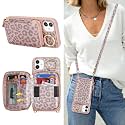 Crossbody Wallet Case for iPhone 11-Pink Leopard