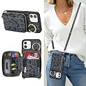Crossbody Wallet Case for iPhone 12-Black Leopard