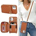 Crossbody Wallet Case for iPhone 12-Brown