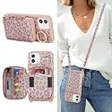 Crossbody Wallet Case for iPhone 12-Pink Leopard