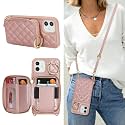 Crossbody Wallet Case for iPhone 12-Rose Gold