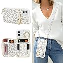 Crossbody Wallet Case for iPhone 12-White Leopard