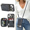 Crossbody Wallet Case for iPhone 13-Black Leopard