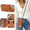 Crossbody Wallet Case for iPhone 13-Brown