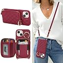 Crossbody Wallet Case for iPhone 13-Dark red