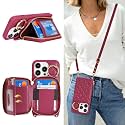 Crossbody Wallet Case for iPhone 13 Pro-Dark red