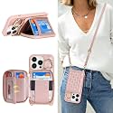 Crossbody Wallet Case for iPhone 13 Pro-Rose Gold