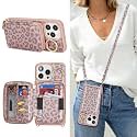 Crossbody Wallet Case for iPhone 13 Pro Max-Pink Leopard